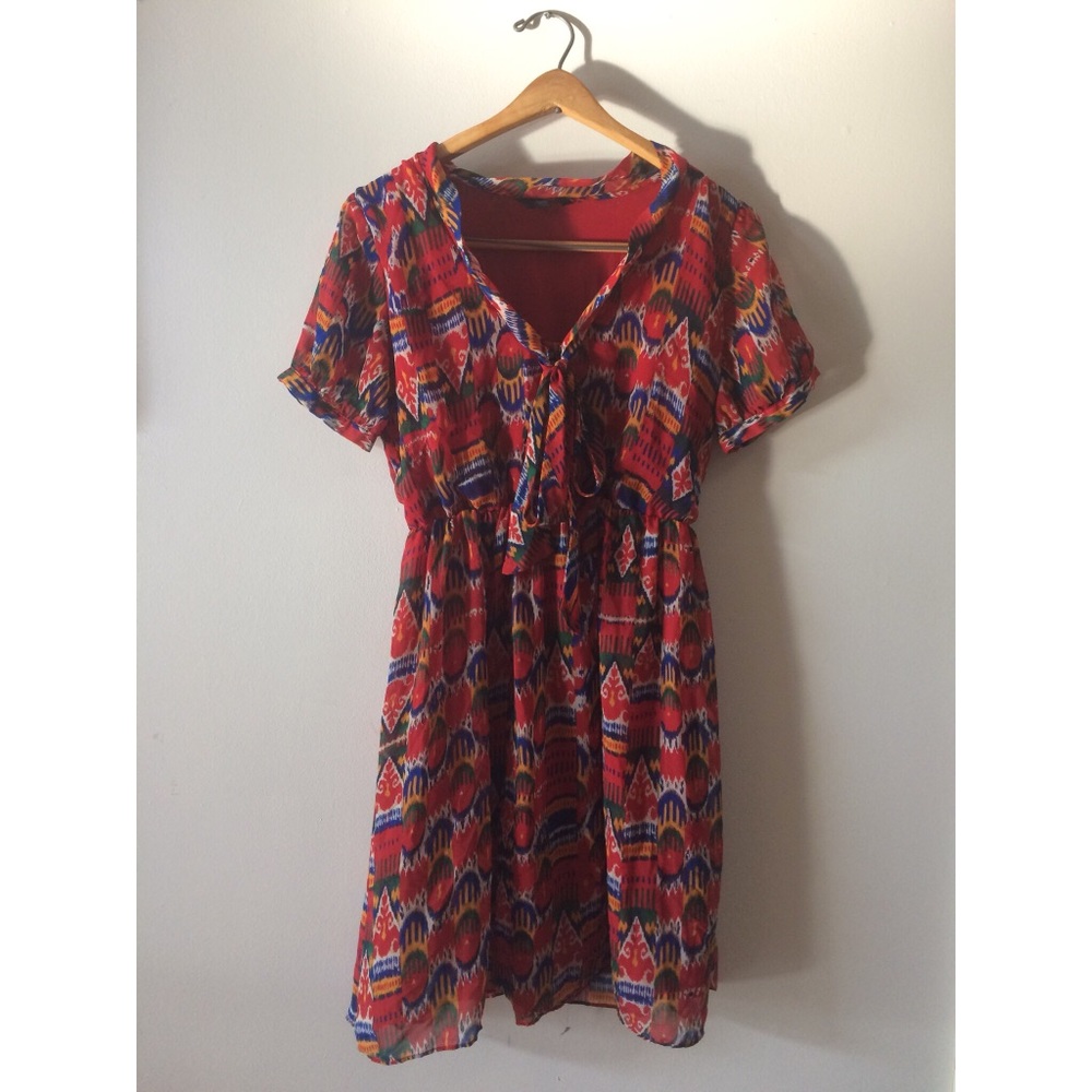 Red vintage-style tie-neck dress (Size M/L)